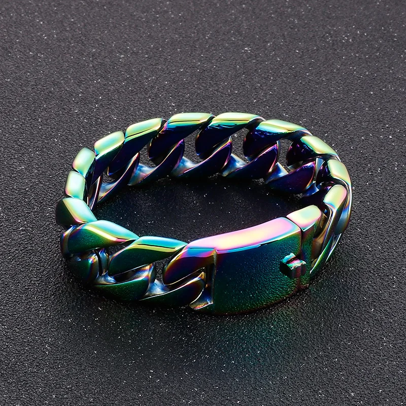 Colorful Curb Bracelet for Men 316L Stainless Steel Heavy Cuban Chain