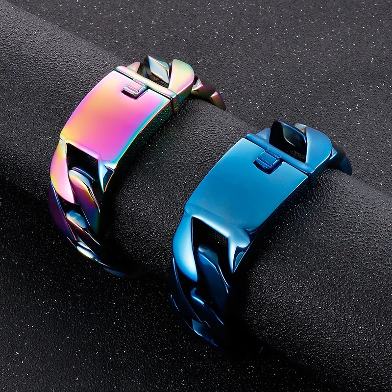 Colorful Curb Bracelet for Men 316L Stainless Steel Heavy Cuban Chain
