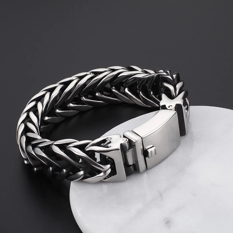 23cm Stainless Steel Mesh Chain Men's Bracelet Shiny Silver Charm