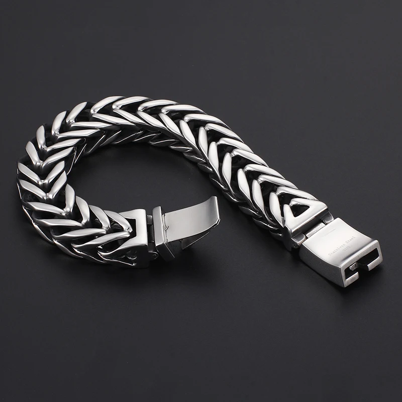 23cm Stainless Steel Mesh Chain Men's Bracelet Shiny Silver Charm