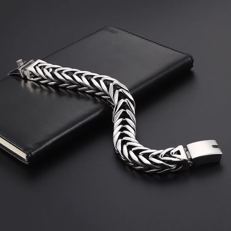 23cm Stainless Steel Mesh Chain Men's Bracelet Shiny Silver Charm
