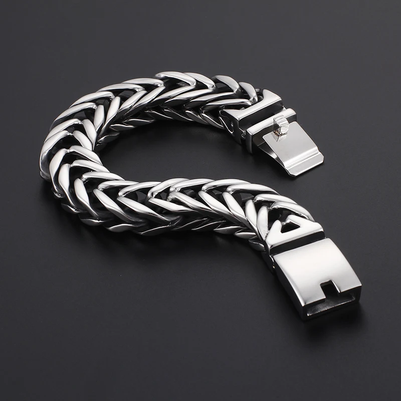 23cm Stainless Steel Mesh Chain Men's Bracelet Shiny Silver Charm