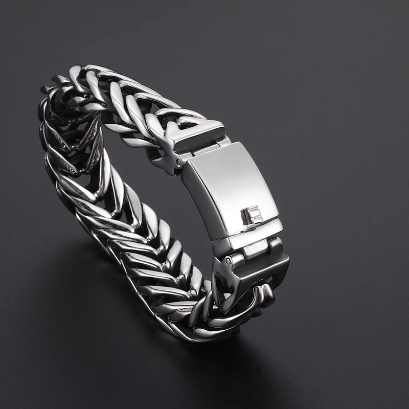 23cm Stainless Steel Mesh Chain Men's Bracelet Shiny Silver Charm