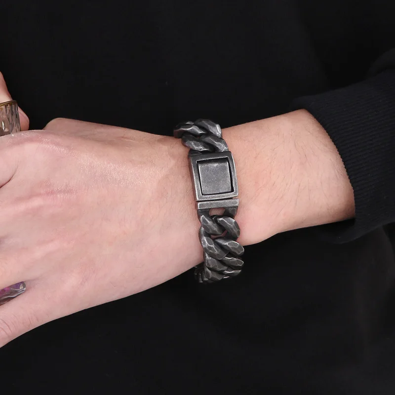 Retro Stainless Steel Cuban Chain Link Curb Bracelet for Men