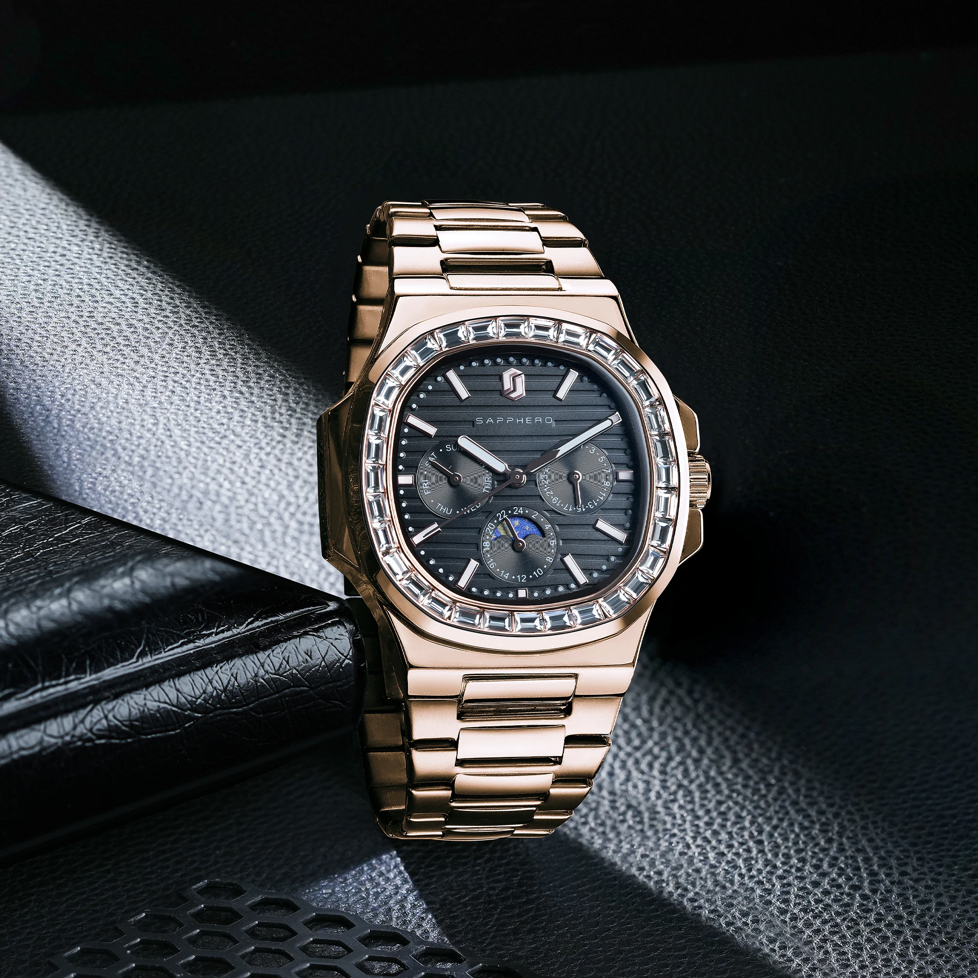 SAPPHERO Square Watch for Men Luxury Diamond Wristwatch Waterproof Date Clock Stainless Steel Quartz Mens Watches
