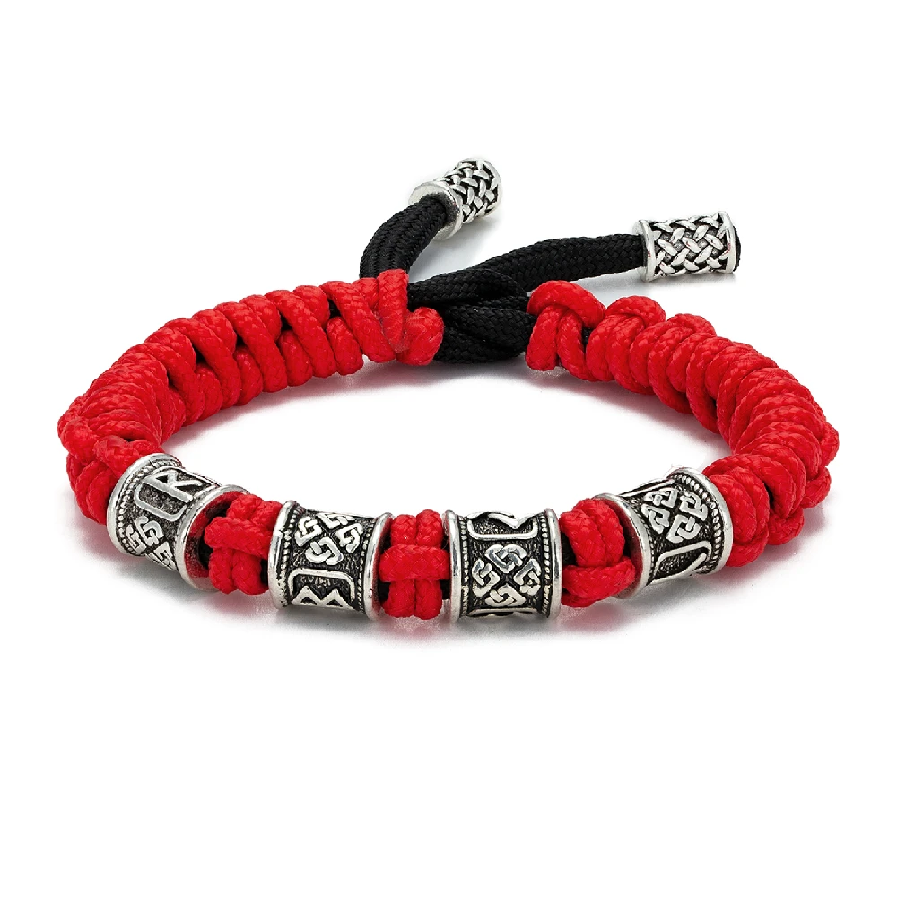 Norse Runes Beads Bracelet Vikings Braided Paracord Rope Wristband for Men