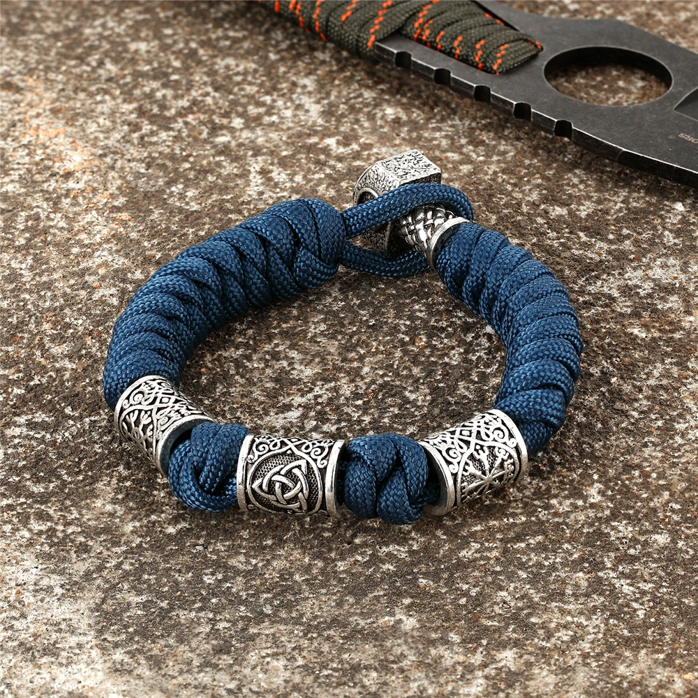 Paracord Rope Survival Bracelet Amulet Compass Trinity Runes Bead