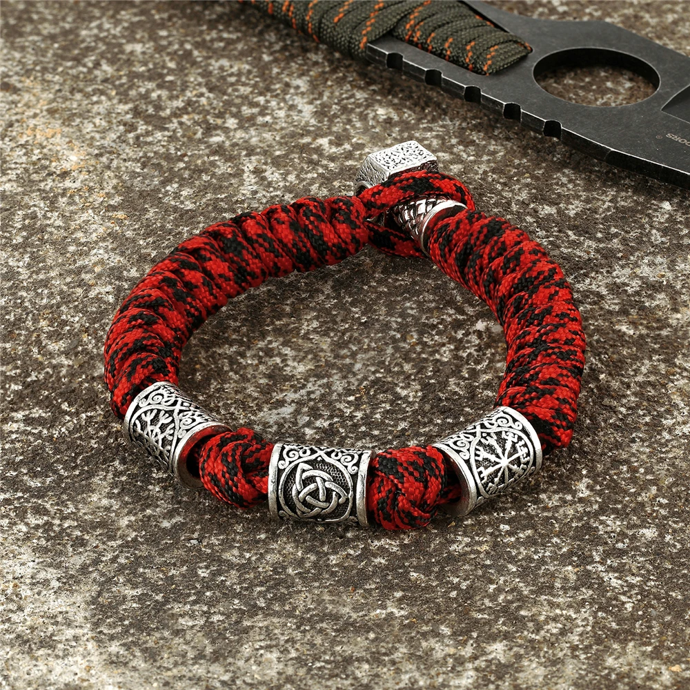 Paracord Rope Survival Bracelet Amulet Compass Trinity Runes Bead