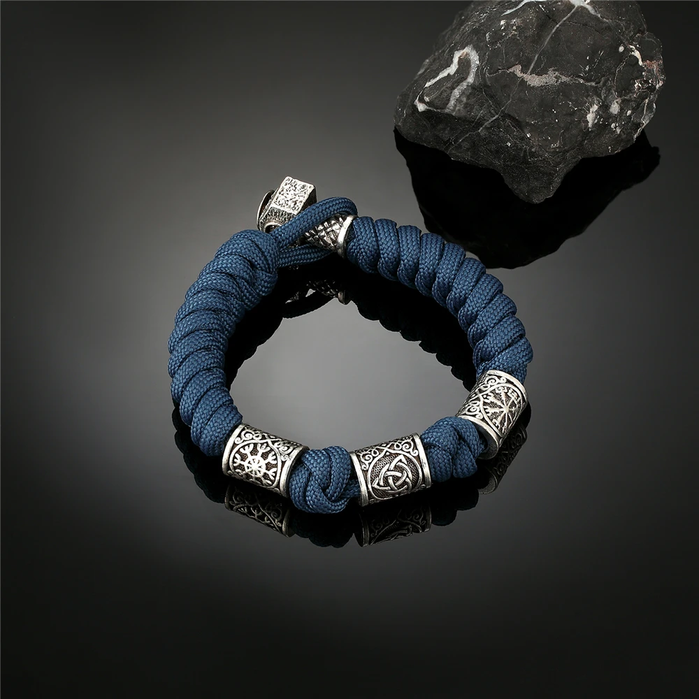 Paracord Rope Survival Bracelet Amulet Compass Trinity Runes Bead
