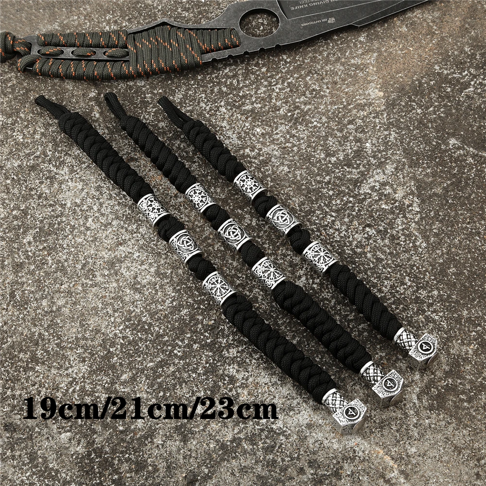Paracord Rope Survival Bracelet Amulet Compass Trinity Runes Bead