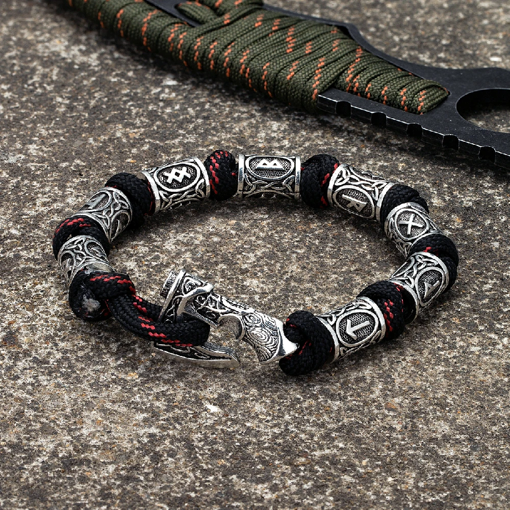 Norse Vikings Axes Wrap Bracelet Hammer Paracord Survival Rope
