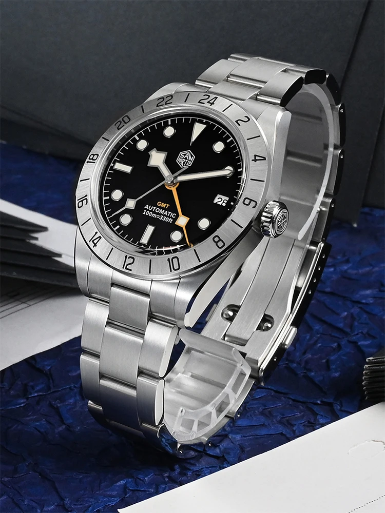 San Martin 39mm Automatic Mechanical BB GMT Watch NH34 Stainless Steel Sport Watch Sapphire Luminous Waterproof for Men