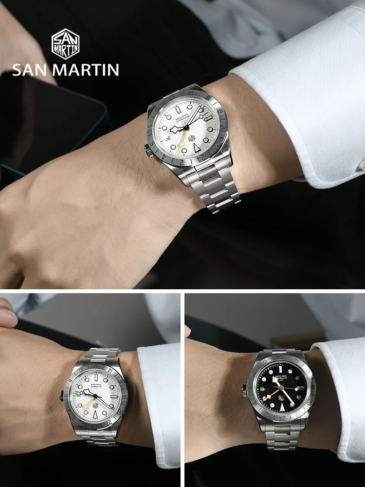 San Martin 39mm Automatic Mechanical BB GMT Watch NH34 Stainless Steel Sport Watch Sapphire Luminous Waterproof for Men