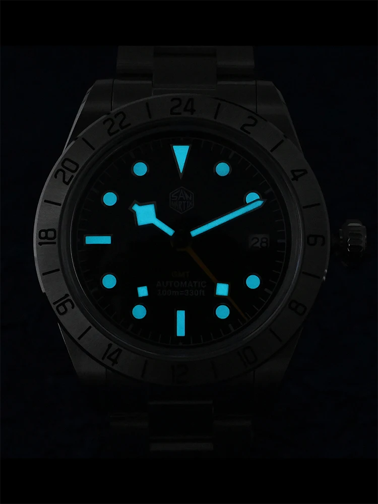 San Martin 39mm Automatic Mechanical BB GMT Watch NH34 Stainless Steel Sport Watch Sapphire Luminous Waterproof for Men