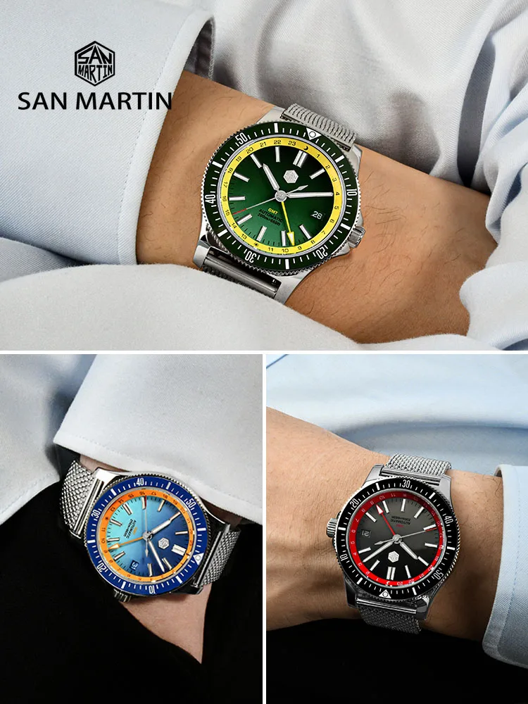 San Martin Original Design 41mm GMT Dive Watch NH34 Automatic 200M Waterproof Quick Release Bracelet