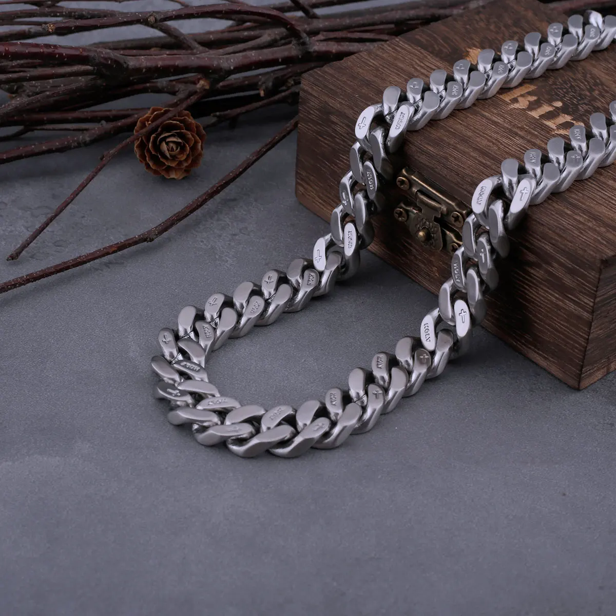 Stainless Steel Cuban Link Chain Necklace Gothic Punk Style