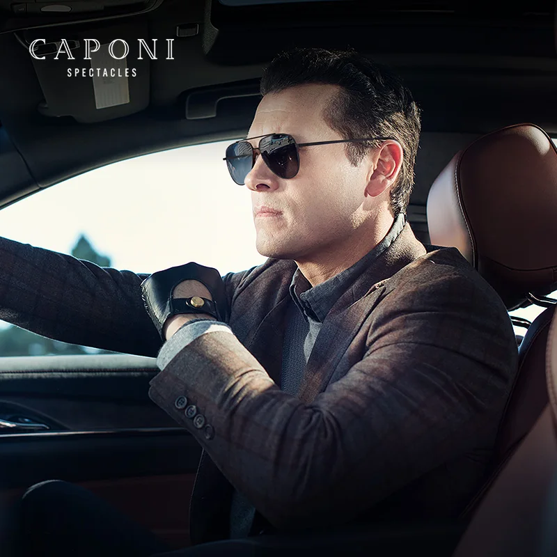 CAPONI Men's Pilot-Style Polarized Sunglasses with UV400 Protection Lightweight Alloy Frame