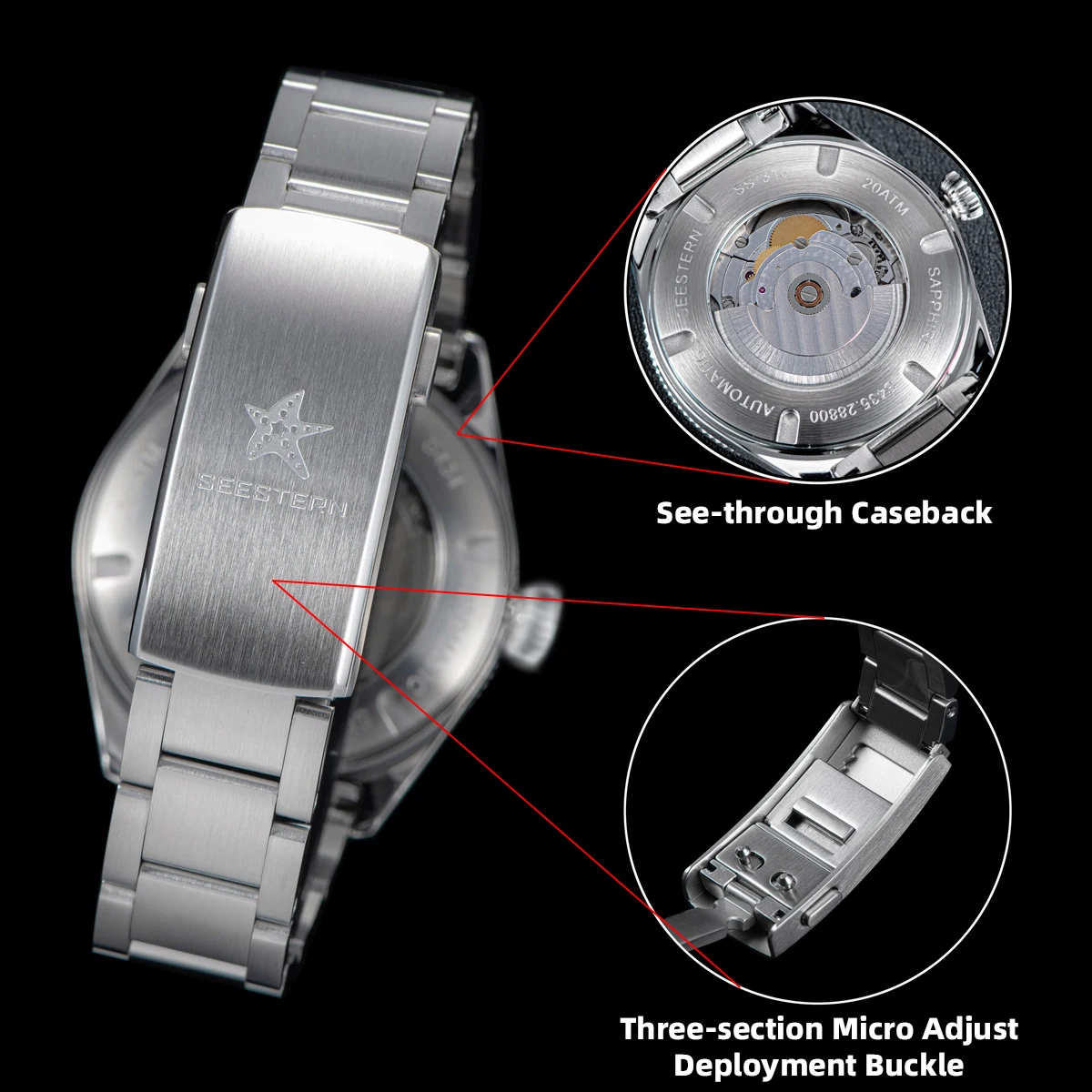 Seestern Men's Automatic Diving Watch - 200m Waterproof NH35 Movement Luminous Dial S435
