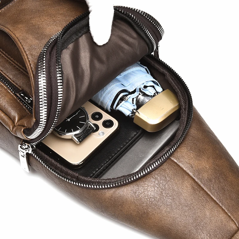 Men's Chest Bag - PU Leather Sling Crossbody Bag
