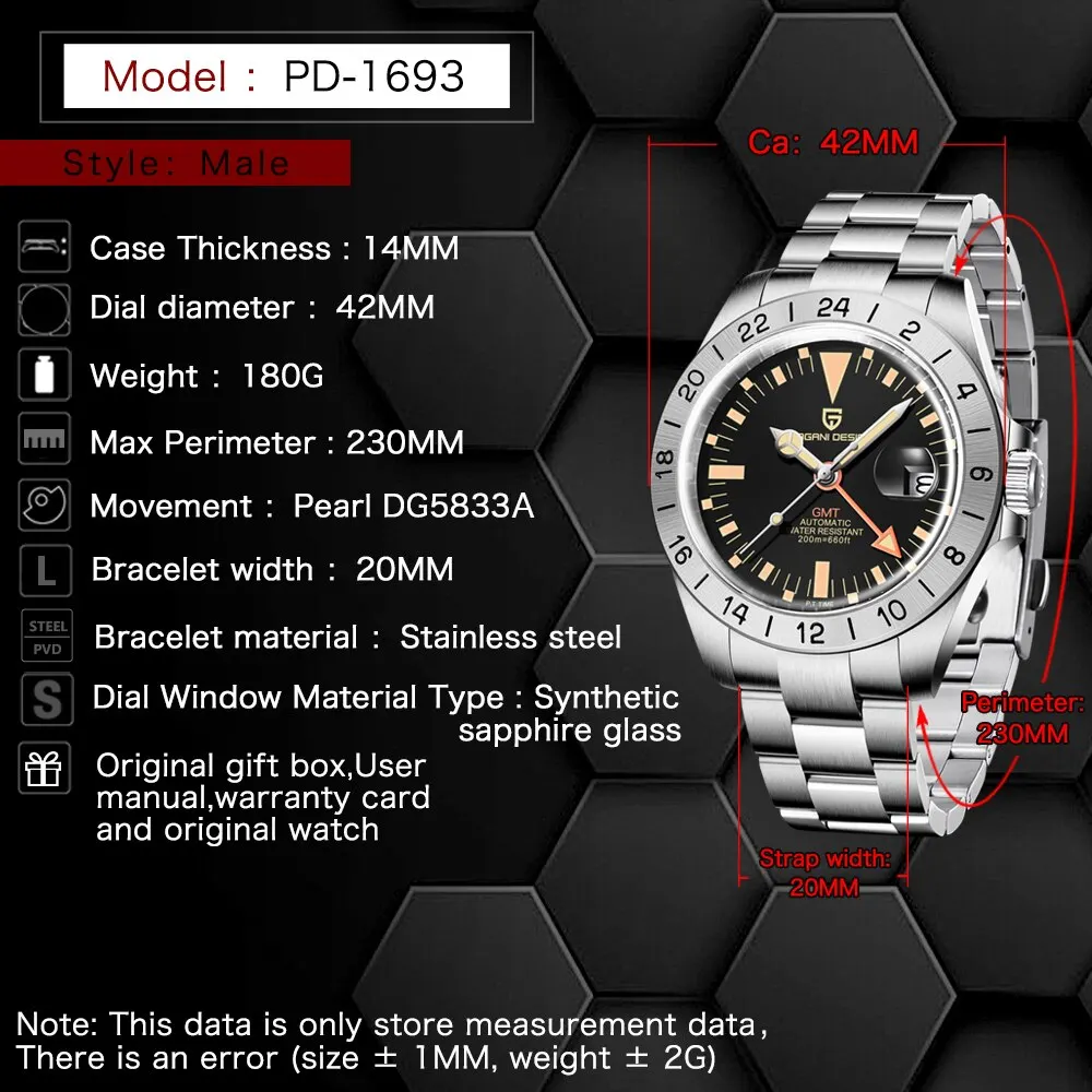 Pagani Design PD-1693 GMT Men's Automatic Mechanical Watch