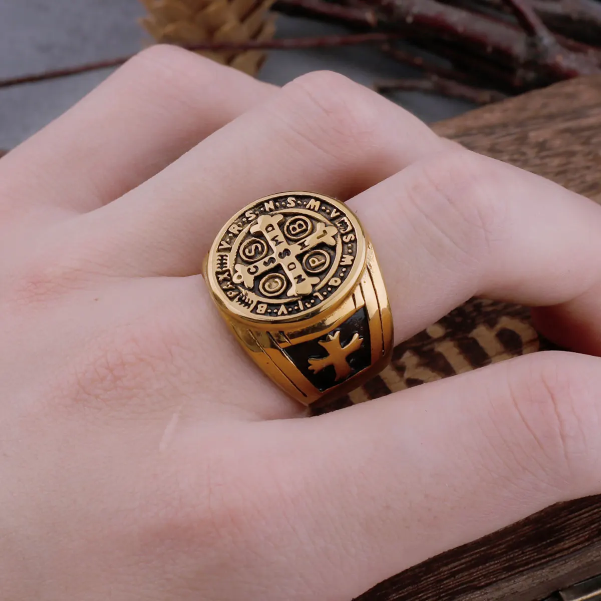 Vintage Religious Saint Benedict's Christian Cross Ring