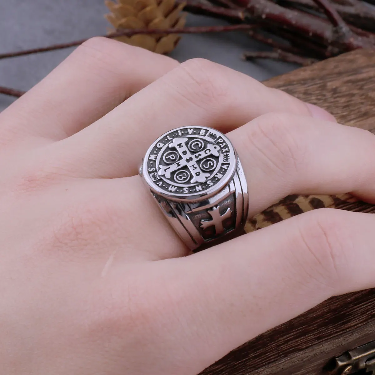 Vintage Religious Saint Benedict's Christian Cross Ring