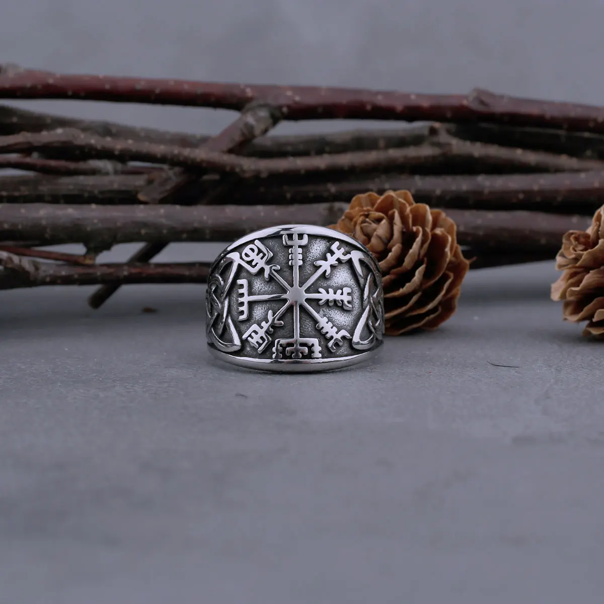 Viking Compass Rune Stainless Steel Ring - Men's Biker Celtic Amulet