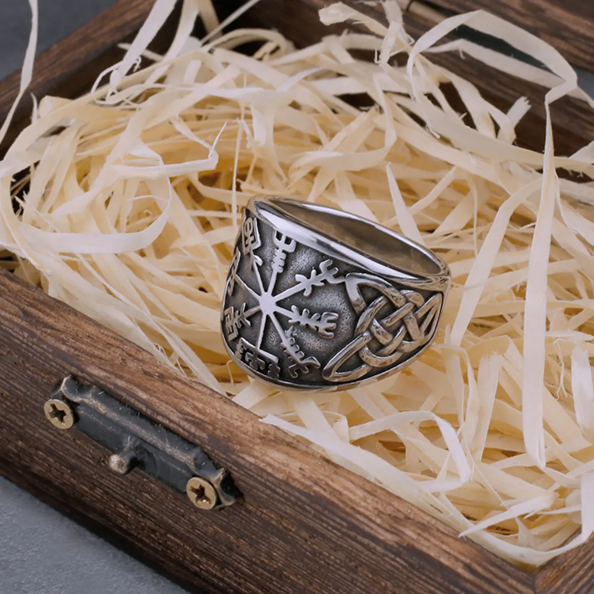 Viking Compass Rune Stainless Steel Ring - Men's Biker Celtic Amulet
