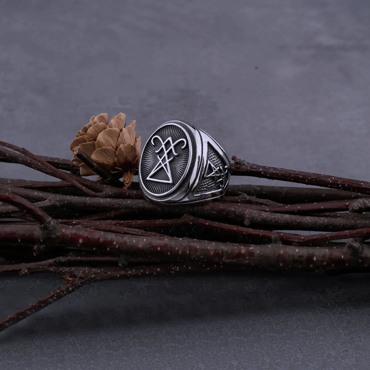 Vintage Stainless Steel Lucifer Ring - Men’s Gothic Amulet Biker Jewelry
