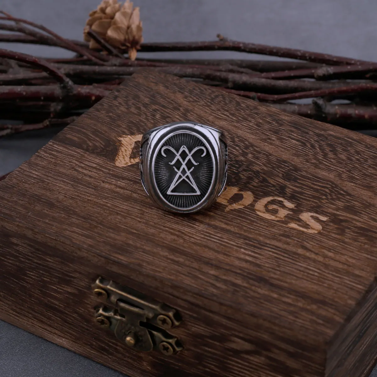 Vintage Stainless Steel Lucifer Ring - Men’s Gothic Amulet Biker Jewelry