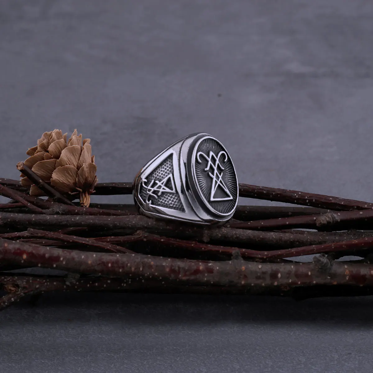 Vintage Stainless Steel Lucifer Ring - Men’s Gothic Amulet Biker Jewelry