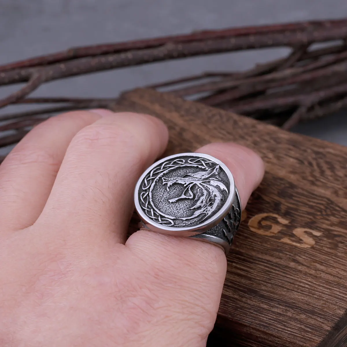 316L Stainless Steel Viking Wolf Head Ring