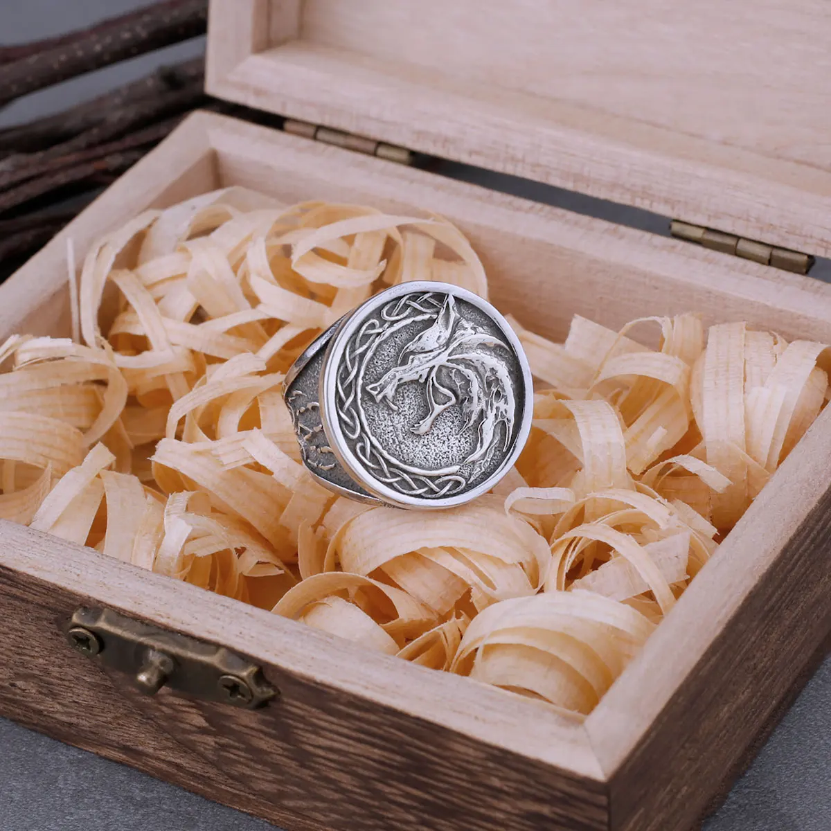 316L Stainless Steel Viking Wolf Head Ring