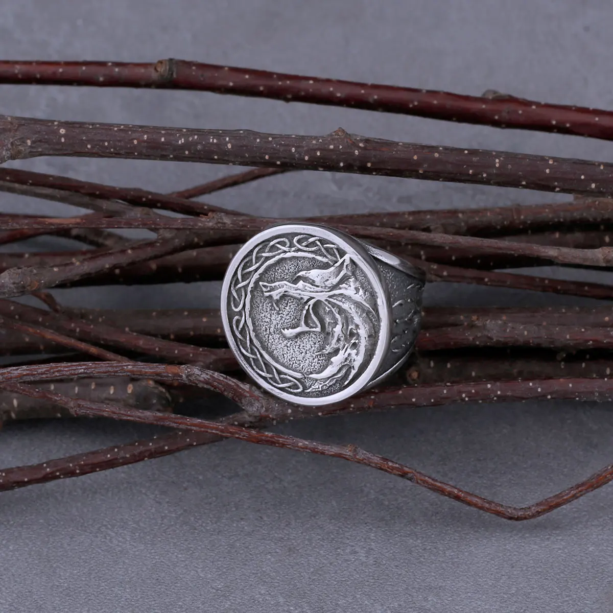 316L Stainless Steel Viking Wolf Head Ring