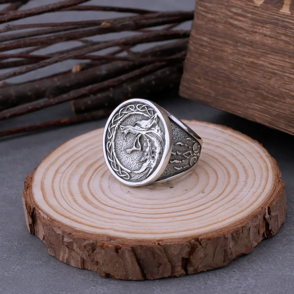 316L Stainless Steel Viking Wolf Head Ring
