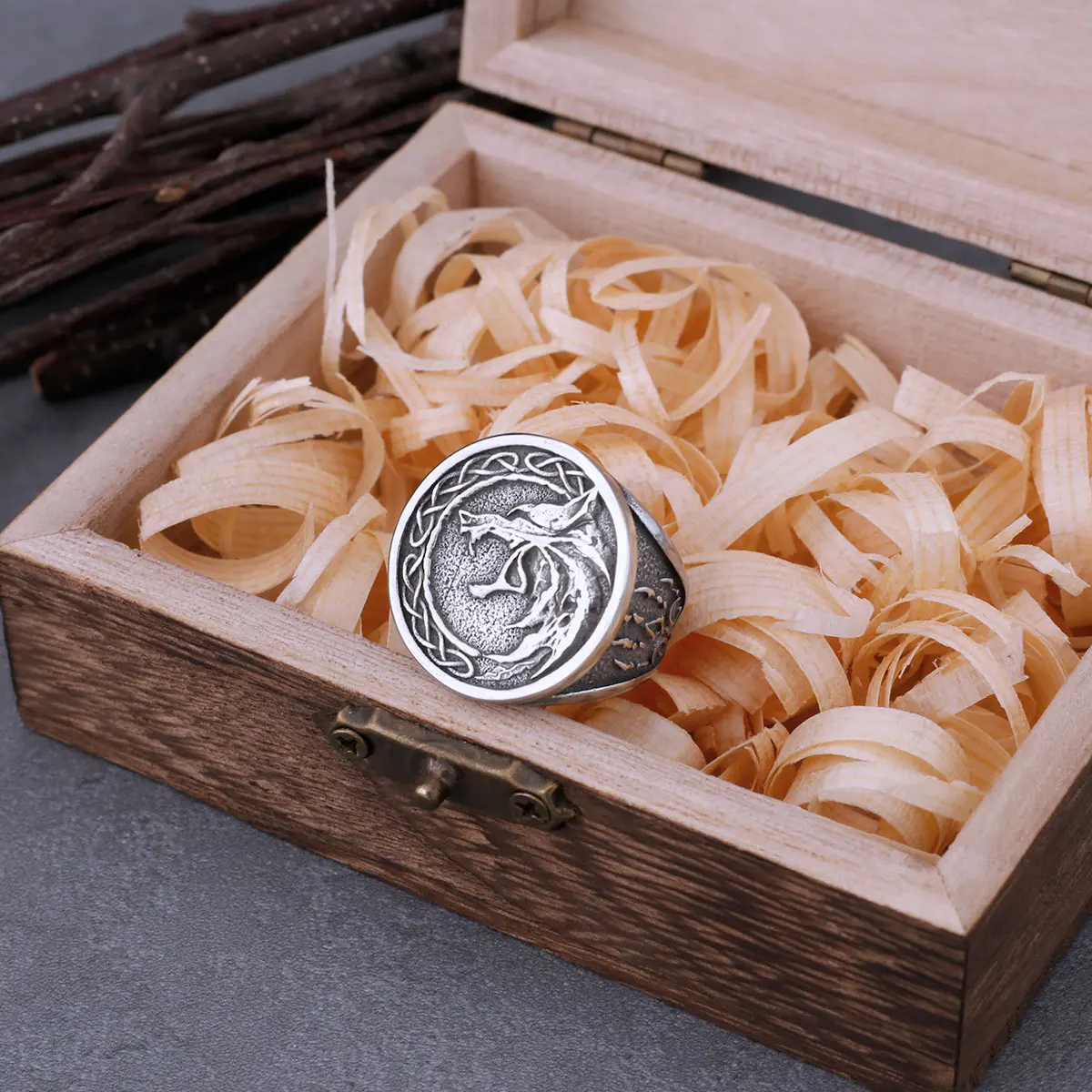 316L Stainless Steel Viking Wolf Head Ring