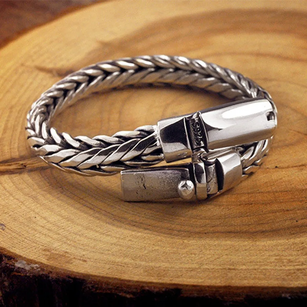 S925 Pure Silver Hand Woven Vintage Men's Bracelet
