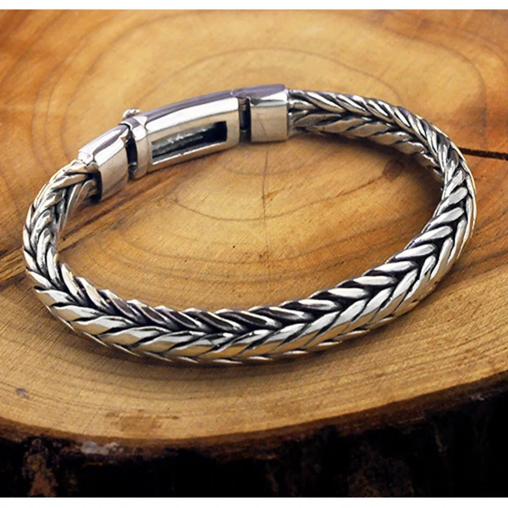 S925 Pure Silver Hand Woven Vintage Men's Bracelet