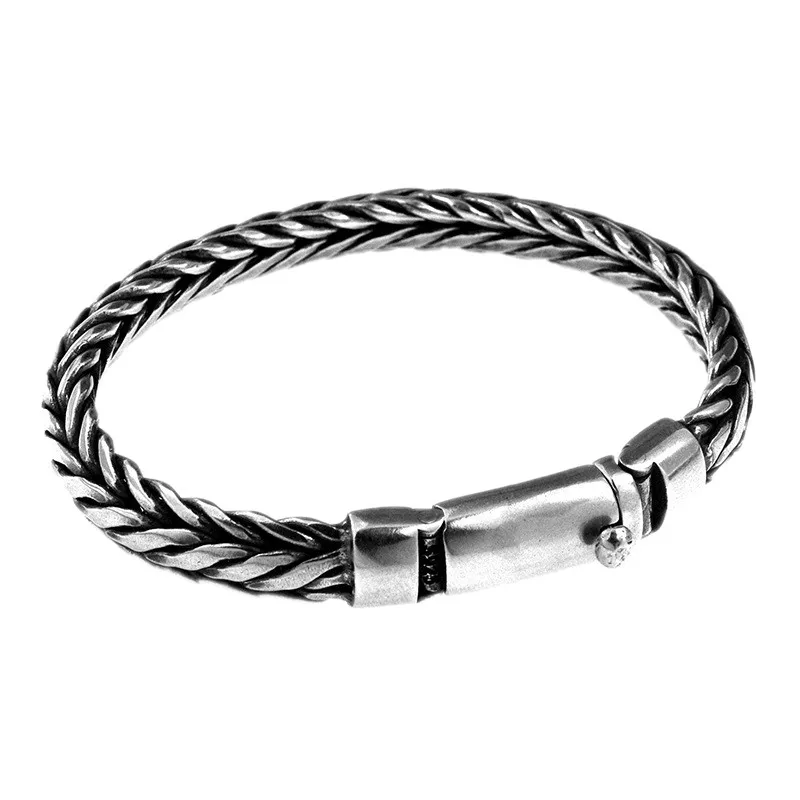 S925 Pure Silver Hand Woven Vintage Men's Bracelet