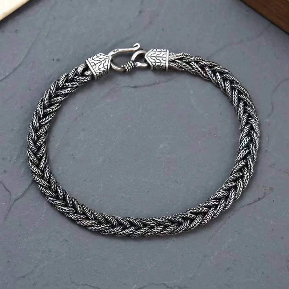 Retro S925 Silver Fox Tail Hand Woven Bracelet