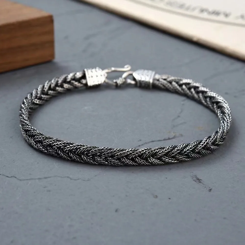 Retro S925 Silver Fox Tail Hand Woven Bracelet