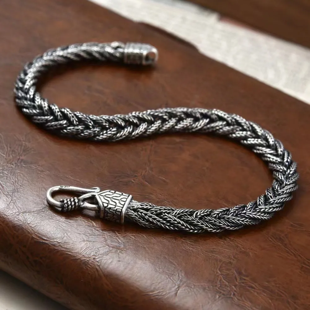 Retro S925 Silver Fox Tail Hand Woven Bracelet