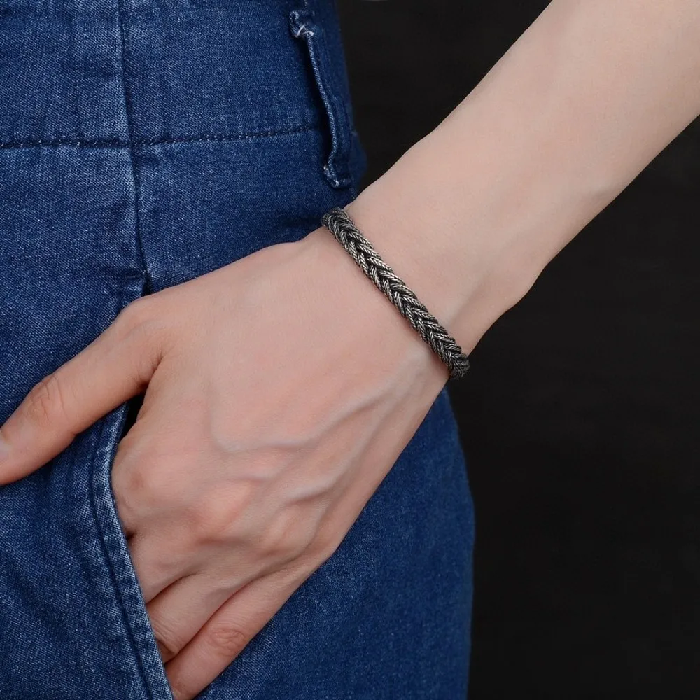 Retro S925 Silver Fox Tail Hand Woven Bracelet