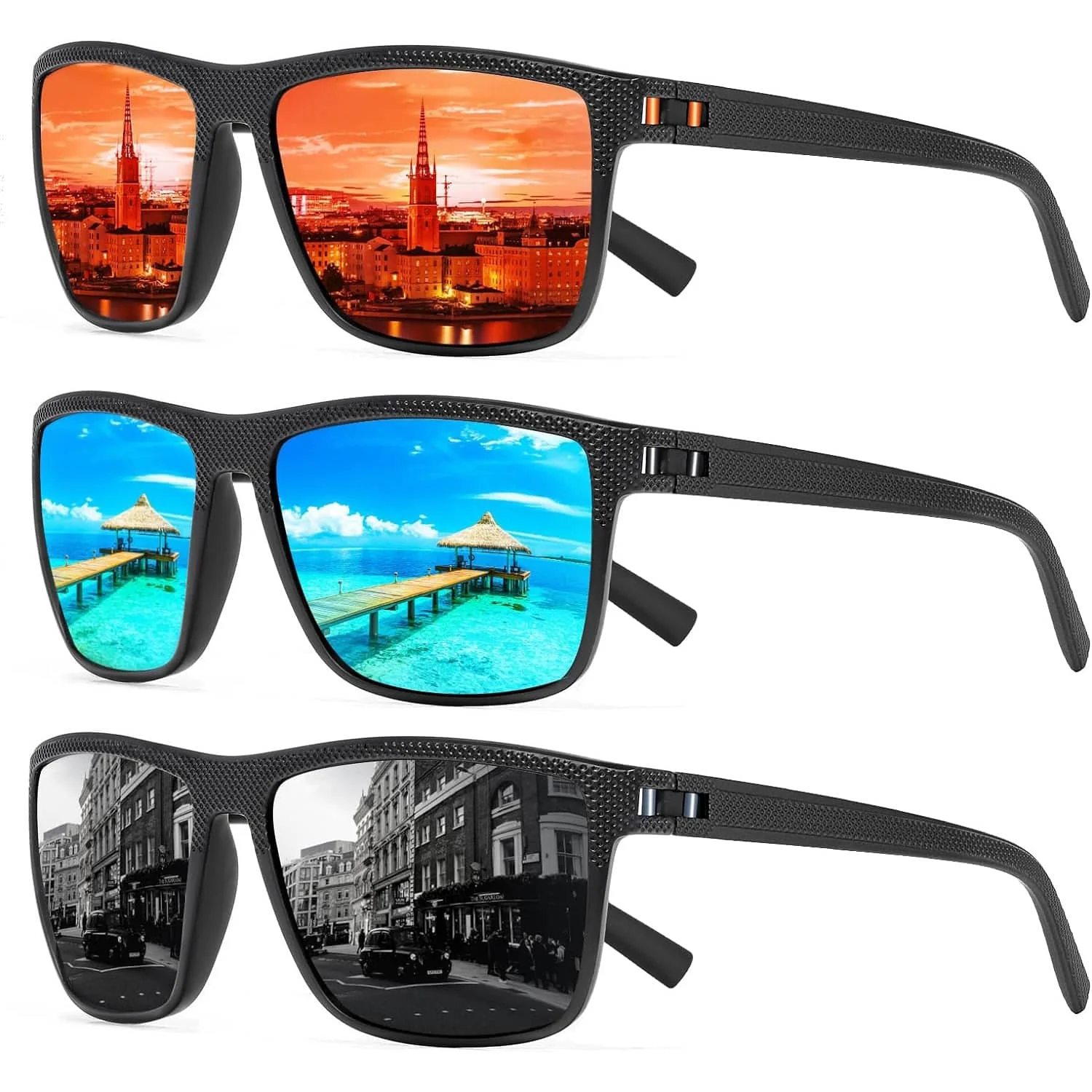 Pack of 3pcs Fashion Square Polarized Sunglasses