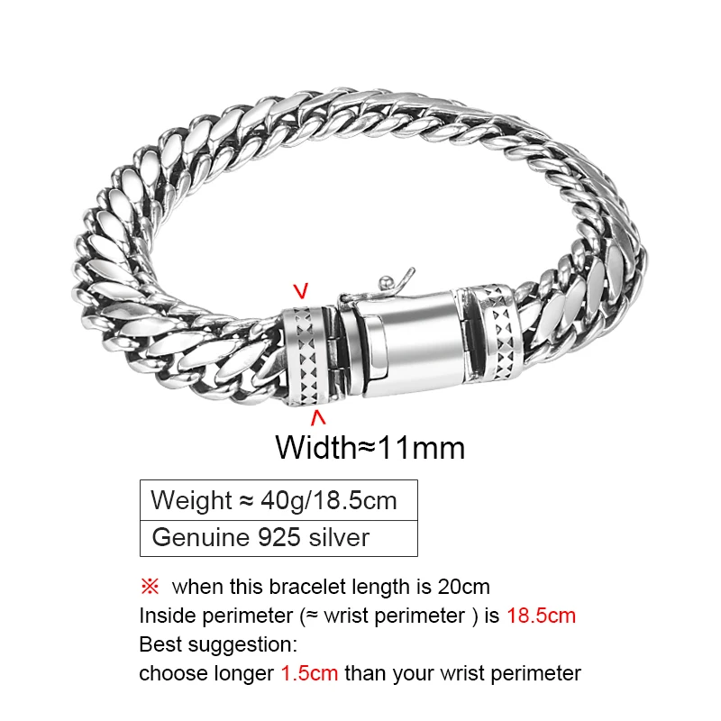 S925 Sterling Silver Cuban Bracelet