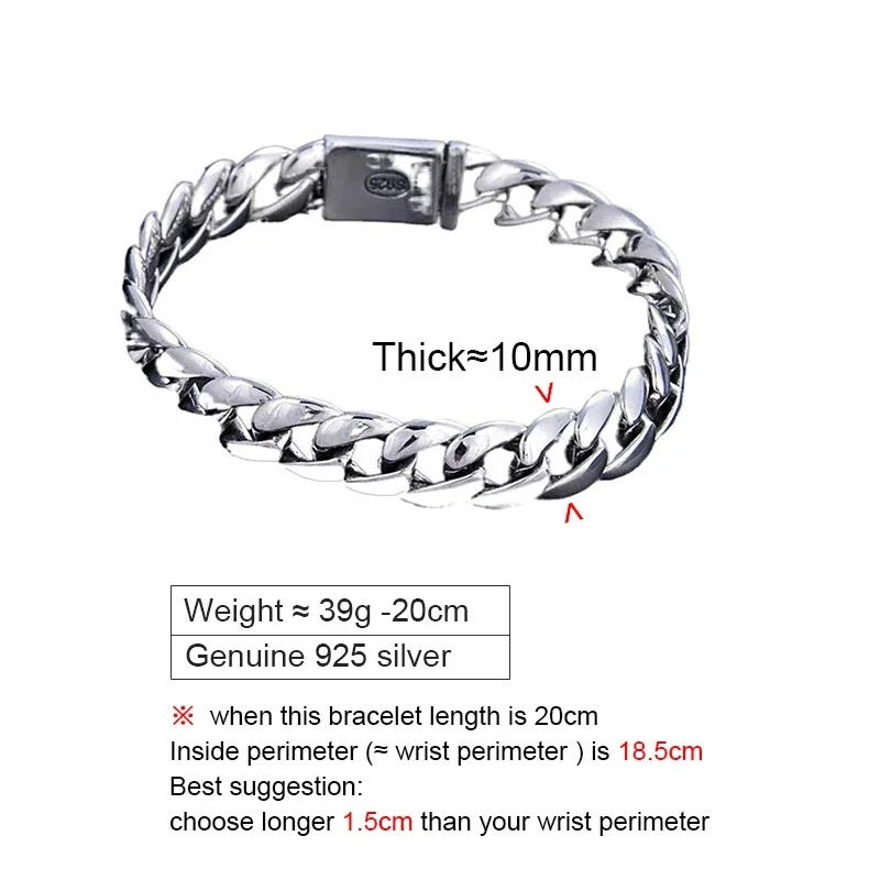 S925 Sterling Silver Classic Punk Bracelet for Men and Women