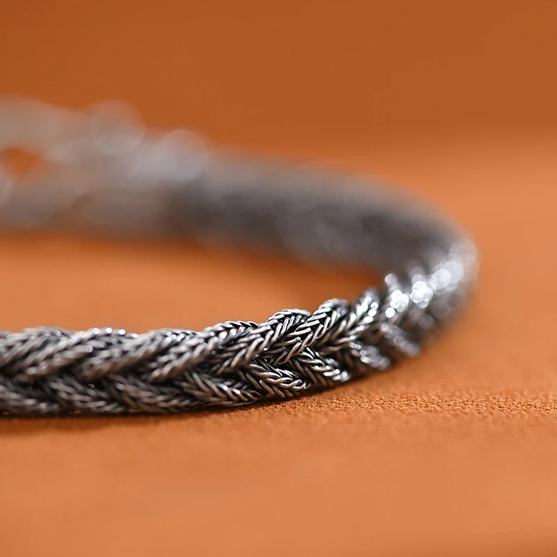 Sterling Silver Woven Bracelet Handcrafted Vintage
