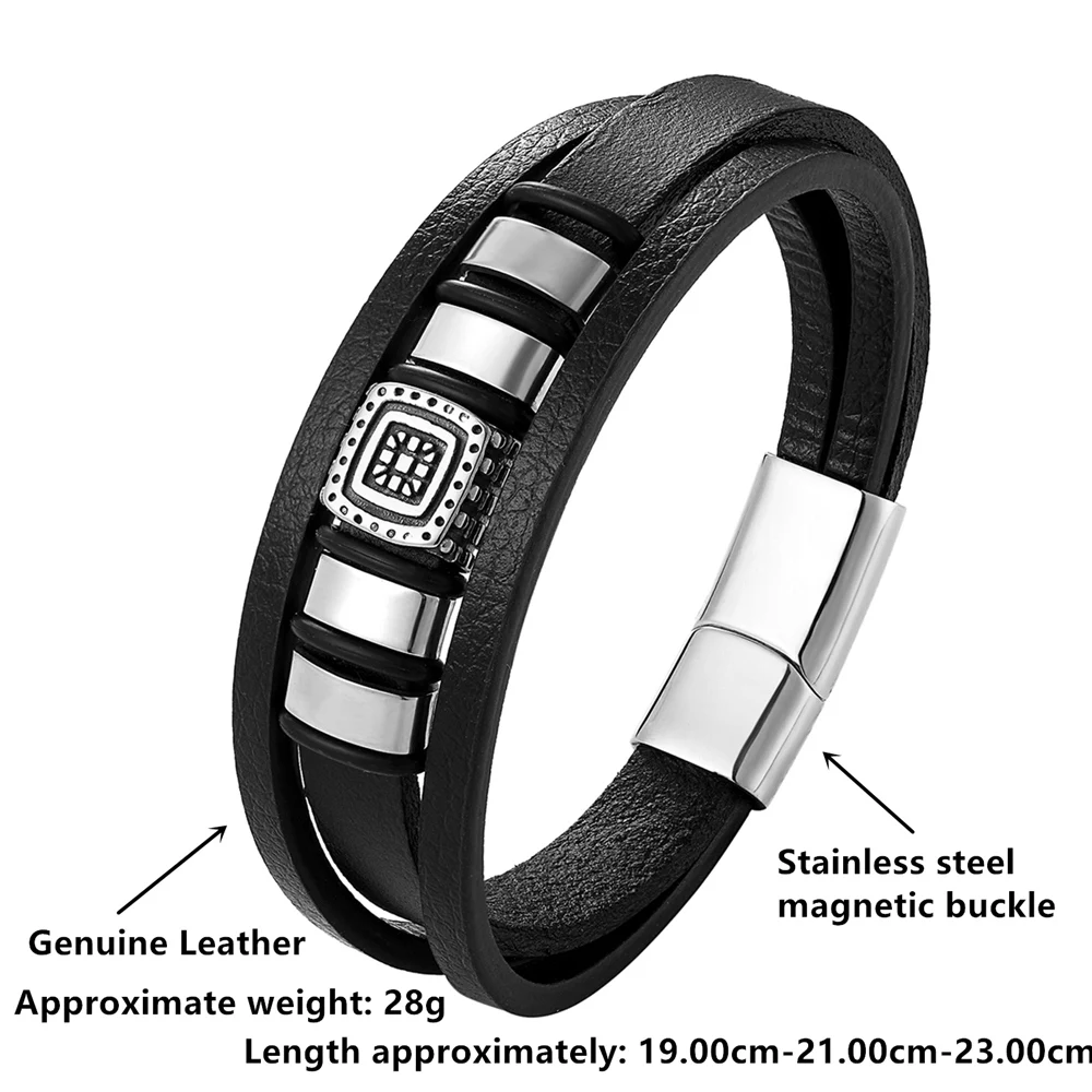 Stainless Steel Men’s Leather Bracelet with Magnetic Clasp