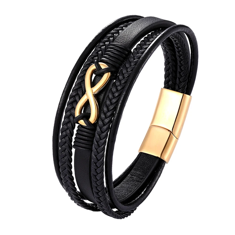 Stainless Steel Men’s Leather Bracelet with Magnetic Clasp