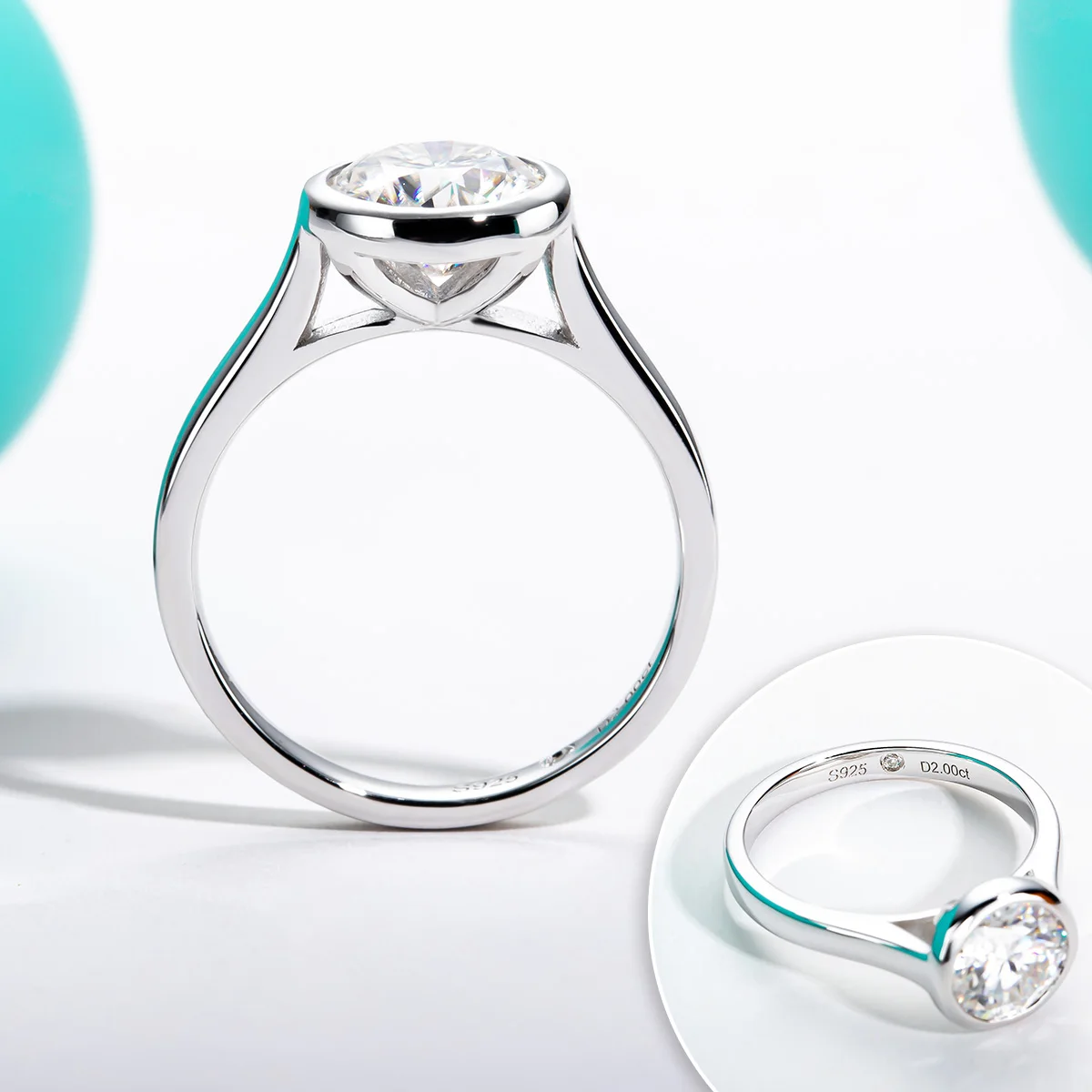 Elegant Moissanite Bezel Engagement Wedding Ring